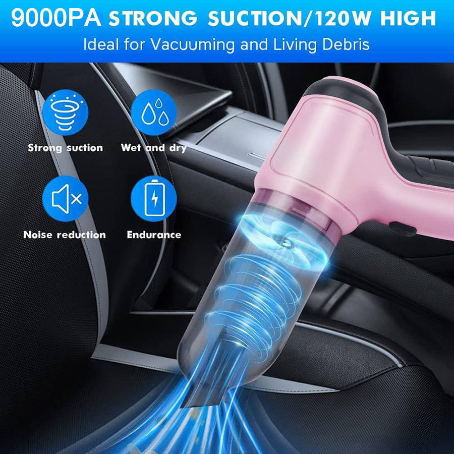 3-in-1 Pink Portable Handheld Wireless Vacuum Cleaner - Compact Car Vacuum with Strong Suction Power for Dry and Wet Cleaning - Cordless, Lightweight, and Easy to Use for Car Interiors and Tight Spaces Greenset59 Shop
