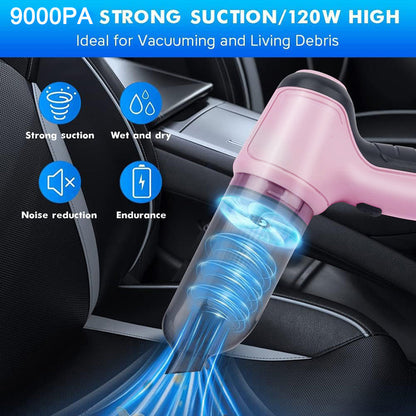 3-in-1 Pink Portable Handheld Wireless Vacuum Cleaner - Compact Car Vacuum with Strong Suction Power for Dry and Wet Cleaning - Cordless, Lightweight, and Easy to Use for Car Interiors and Tight Spaces Greenset59 Shop