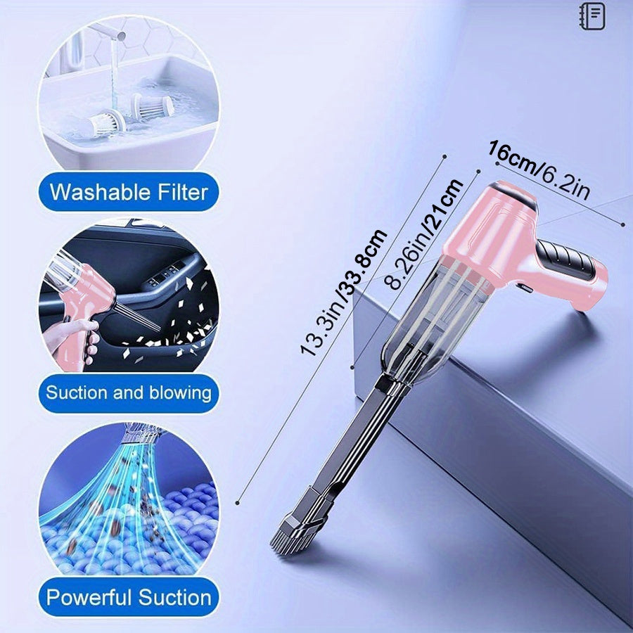 3-in-1 Pink Portable Handheld Wireless Vacuum Cleaner - Compact Car Vacuum with Strong Suction Power for Dry and Wet Cleaning - Cordless, Lightweight, and Easy to Use for Car Interiors and Tight Spaces Greenset59 Shop