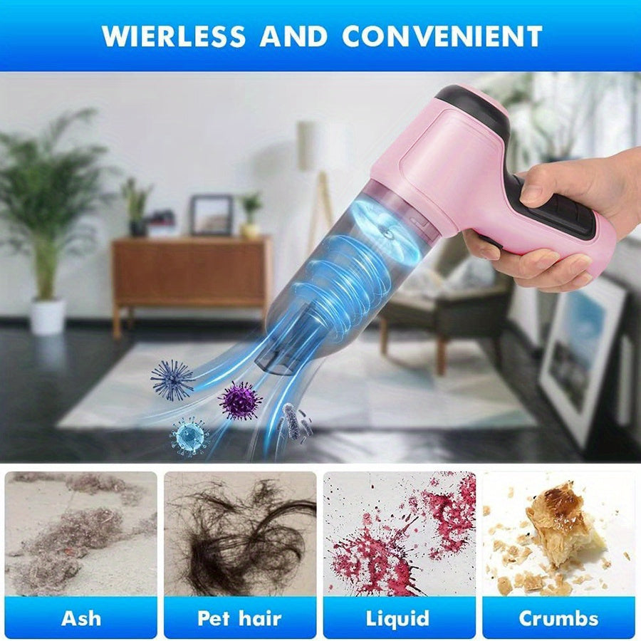3-in-1 Pink Portable Handheld Wireless Vacuum Cleaner - Compact Car Vacuum with Strong Suction Power for Dry and Wet Cleaning - Cordless, Lightweight, and Easy to Use for Car Interiors and Tight Spaces Greenset59 Shop