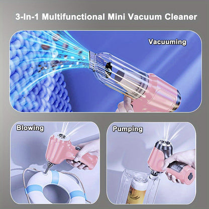 3-in-1 Pink Portable Handheld Wireless Vacuum Cleaner - Compact Car Vacuum with Strong Suction Power for Dry and Wet Cleaning - Cordless, Lightweight, and Easy to Use for Car Interiors and Tight Spaces Greenset59 Shop