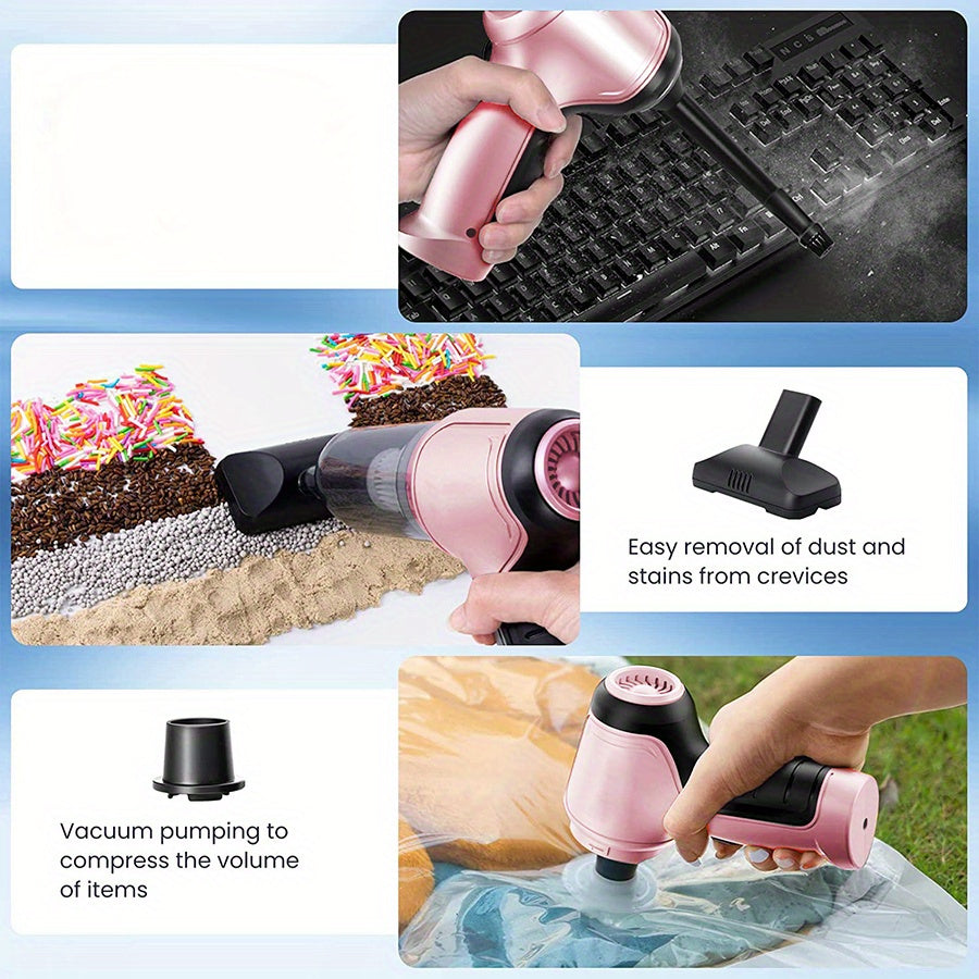 3-in-1 Pink Portable Handheld Wireless Vacuum Cleaner - Compact Car Vacuum with Strong Suction Power for Dry and Wet Cleaning - Cordless, Lightweight, and Easy to Use for Car Interiors and Tight Spaces Greenset59 Shop