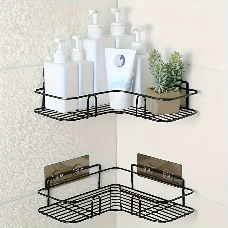 [No-Drill] Cast Iron Corner Shower Shelf | 1pc | Cast Iron | No-Drill Wall Mounted, Black Wire Mesh Design | Bathroom Storage | Bathroom | Modern | Easy Access