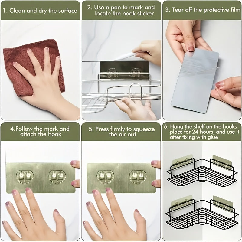 [No-Drill] Cast Iron Corner Shower Shelf | 1pc | Cast Iron | No-Drill Wall Mounted, Black Wire Mesh Design | Bathroom Storage | Bathroom | Modern | Easy Access