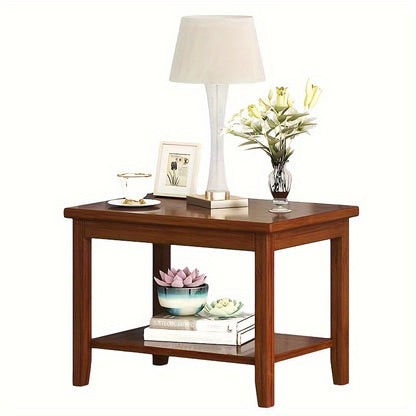 Classic Style Bamboo Coffee Table with Lower Shelf - Eco-Friendly Wooden Material, Leg Base Frame, Mini Modern Design for Living Room, Bedroom, Sofa Side - Electricity-Free Use