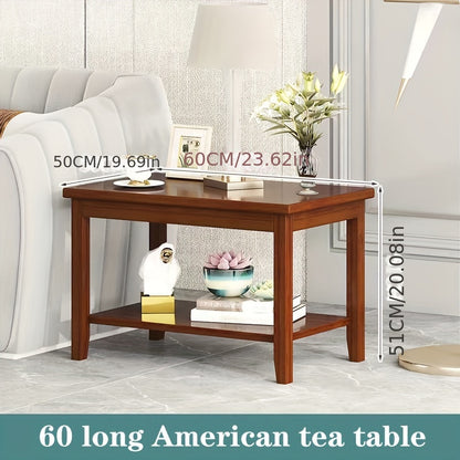 Classic Style Bamboo Coffee Table with Lower Shelf - Eco-Friendly Wooden Material, Leg Base Frame, Mini Modern Design for Living Room, Bedroom, Sofa Side - Electricity-Free Use