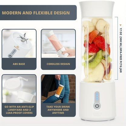 17oz 500ml 4000mAh Portable Blender, Electric Juicer with 6 Blades, Rechargeable Personal Size for Shakes & Smoothies, Mini Juicer Mixer with Extra Handle Lid for Gym Travel Sports Outgoing Kitchen-White Greenset59 Shop