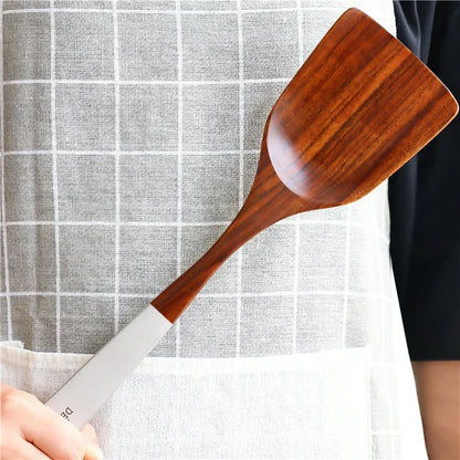 Eco-Friendly Teak Wood Cooking Utensil Set - Spatula & Rice Scoop