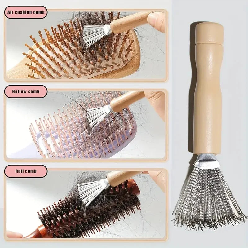 3pcs Hair Brush Cleaner Tool Set Wooden Handle Mini Hair Dirt Remover Brushes with Metal Wire Rake for Removing Hairs Dust Dirt Greenset59 Shop