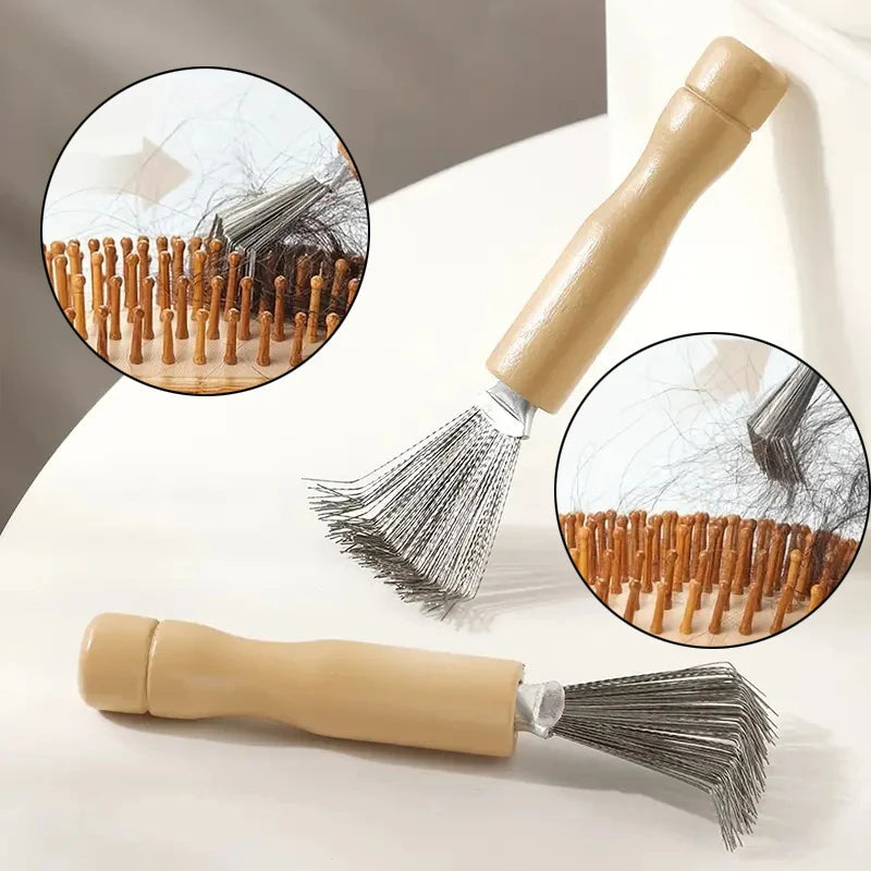 3pcs Hair Brush Cleaner Tool Set Wooden Handle Mini Hair Dirt Remover Brushes with Metal Wire Rake for Removing Hairs Dust Dirt Greenset59 Shop