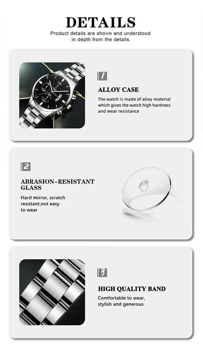Fashion Mens Watches Luxury Silver Stainless Steel Quartz Wrist Watch Man Business Watch for Men Calendar Clock Reloj Hombre Greenset59 Shop