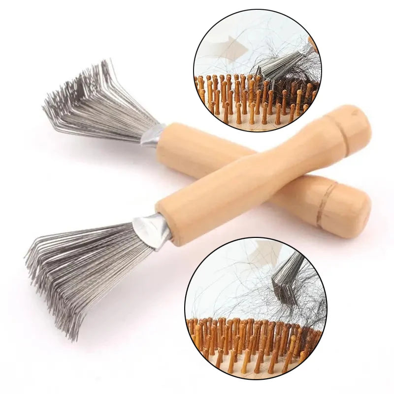 3pcs Hair Brush Cleaner Tool Set Wooden Handle Mini Hair Dirt Remover Brushes with Metal Wire Rake for Removing Hairs Dust Dirt Greenset59 Shop