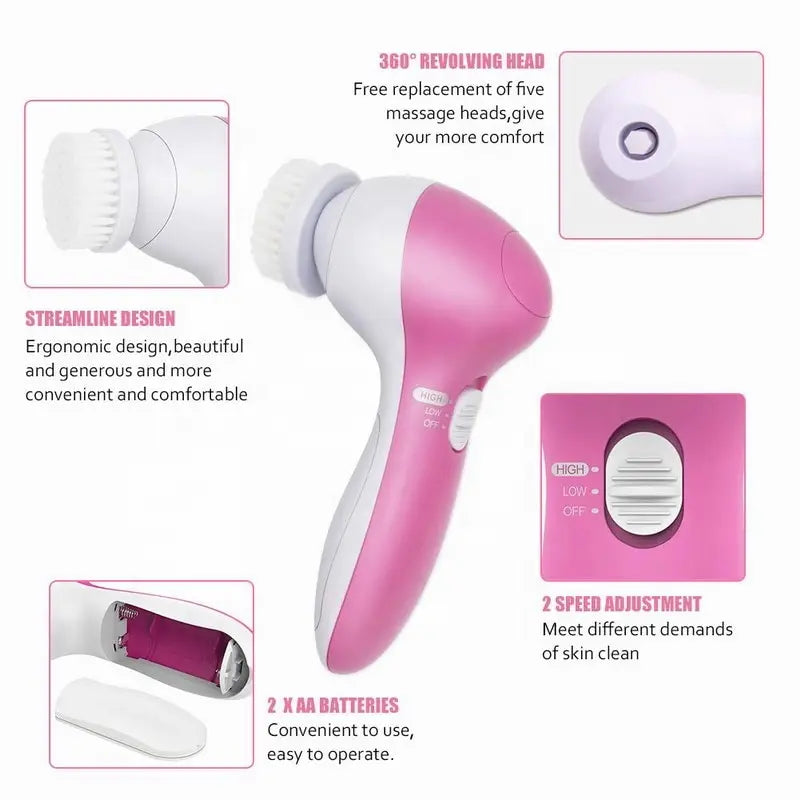 Electric Facial Cleaner 5 IN 1 Face Cleansing Brush Wash Machine Spa Skin Care Massager Blackhead Cleaning Facial Cleanser Tools Greenset59 Shop