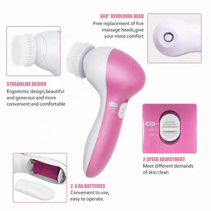 Electric Facial Cleaner 5 IN 1 Face Cleansing Brush Wash Machine Spa Skin Care Massager Blackhead Cleaning Facial Cleanser Tools Greenset59 Shop
