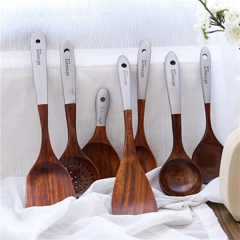Eco-Friendly Teak Wood Cooking Utensil Set - Spatula & Rice Scoop