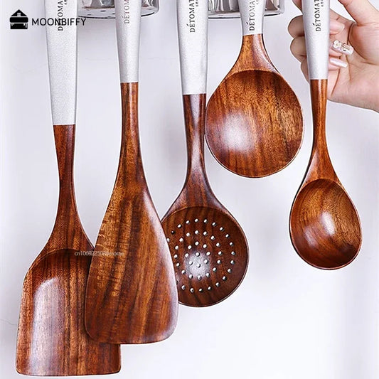 Eco-Friendly Teak Wood Cooking Utensil Set - Spatula & Rice Scoop