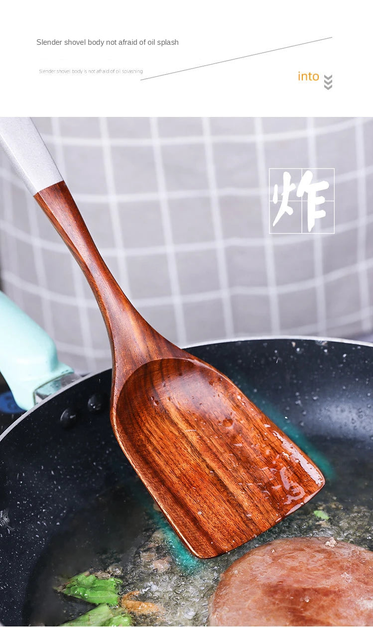 Eco-Friendly Teak Wood Cooking Utensil Set - Spatula & Rice Scoop