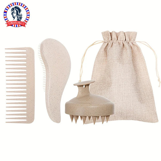 Eco-Friendly Hair Brush Set Soft Bristles & Portable Silicone Scalp Massager with Colorful Gift Set - for Normal Hair Types