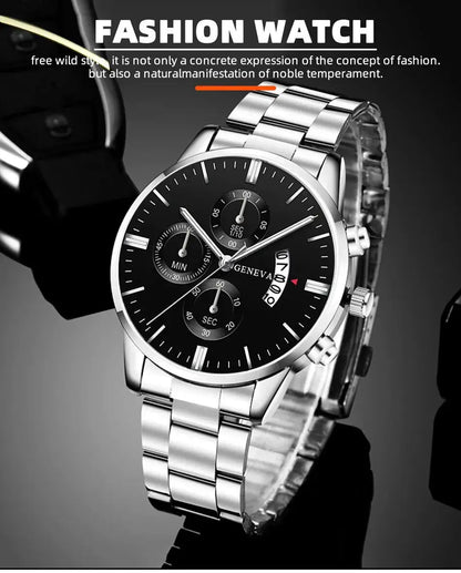 Fashion Mens Watches Luxury Silver Stainless Steel Quartz Wrist Watch Man Business Watch for Men Calendar Clock Reloj Hombre Greenset59 Shop