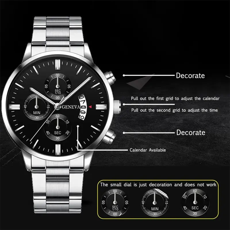 Fashion Mens Watches Luxury Silver Stainless Steel Quartz Wrist Watch Man Business Watch for Men Calendar Clock Reloj Hombre Greenset59 Shop