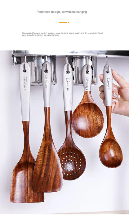 Eco-Friendly Teak Wood Cooking Utensil Set - Spatula & Rice Scoop