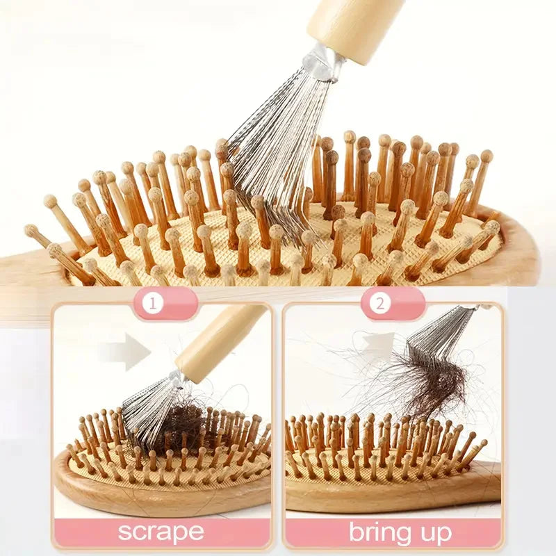 3pcs Hair Brush Cleaner Tool Set Wooden Handle Mini Hair Dirt Remover Brushes with Metal Wire Rake for Removing Hairs Dust Dirt Greenset59 Shop