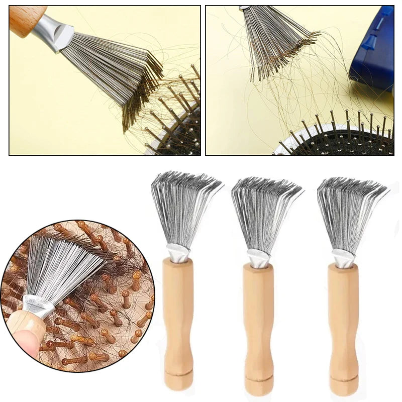 3pcs Hair Brush Cleaner Tool Set Wooden Handle Mini Hair Dirt Remover Brushes with Metal Wire Rake for Removing Hairs Dust Dirt Greenset59 Shop