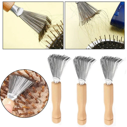 3pcs Hair Brush Cleaner Tool Set Wooden Handle Mini Hair Dirt Remover Brushes with Metal Wire Rake for Removing Hairs Dust Dirt Greenset59 Shop