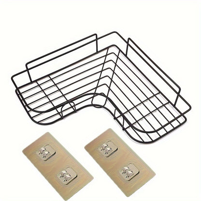 [No-Drill] Cast Iron Corner Shower Shelf | 1pc | Cast Iron | No-Drill Wall Mounted, Black Wire Mesh Design | Bathroom Storage | Bathroom | Modern | Easy Access