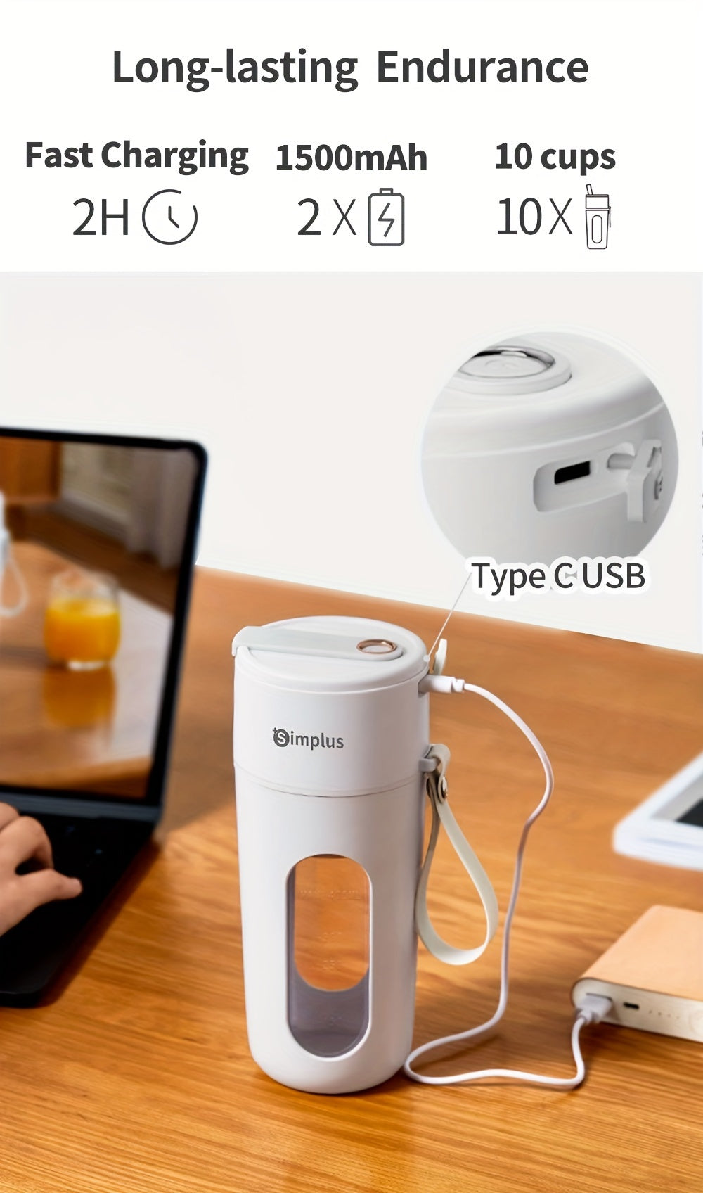 Simplus Portable Blender - 13.53oz Capacity, Quick Ice Crush in 38 Seconds, Stainless Steel Blades, USB Rechargeable, Easy Clean, Compact Kitchen Gadget Greenset59 Shop