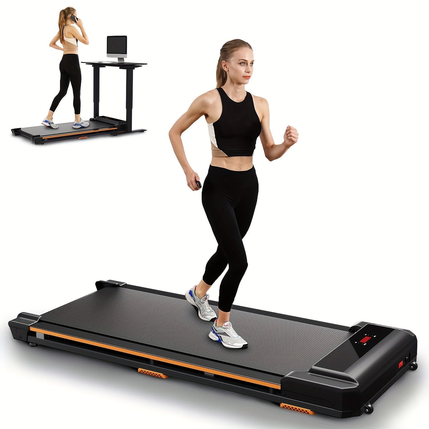Kerdom 1pc Under-Desk Treadmill, 2-in-1 Portable Running Machine, For Home & Office Use, With Remote Control, 265lbs Capacity, For Walking & Jogging Greenset59 Shop