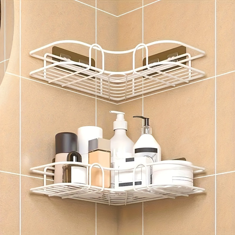 [No-Drill] Cast Iron Corner Shower Shelf | 1pc | Cast Iron | No-Drill Wall Mounted, Black Wire Mesh Design | Bathroom Storage | Bathroom | Modern | Easy Access