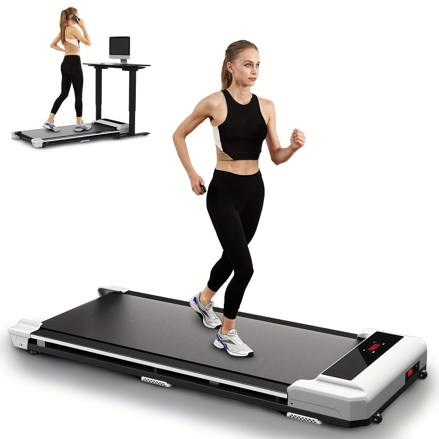 Kerdom 1pc Under-Desk Treadmill, 2-in-1 Portable Running Machine, For Home & Office Use, With Remote Control, 265lbs Capacity, For Walking & Jogging Greenset59 Shop
